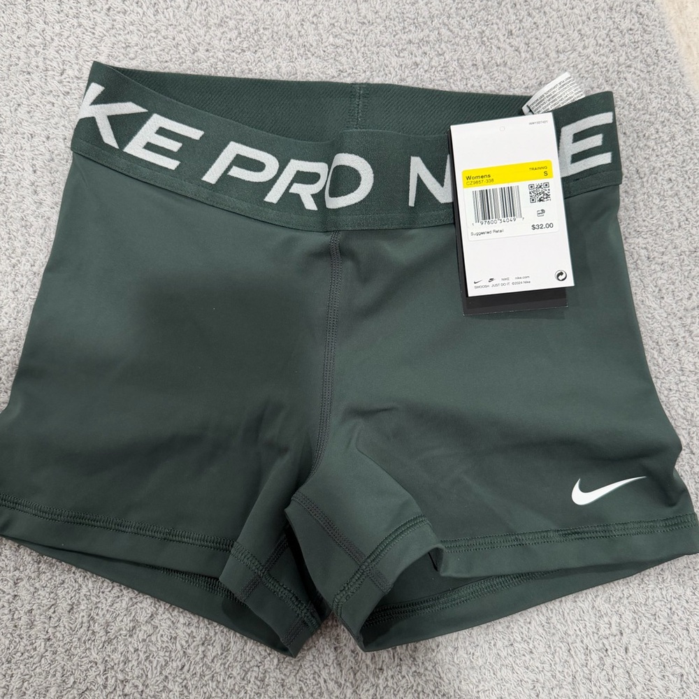 Nike Women's Pro Dark Green Athletic Shorts